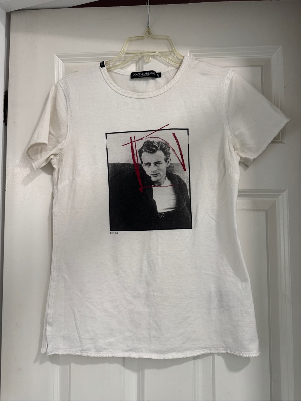 Dolce & Gabbana White Tee with Black Photo and Red Accents